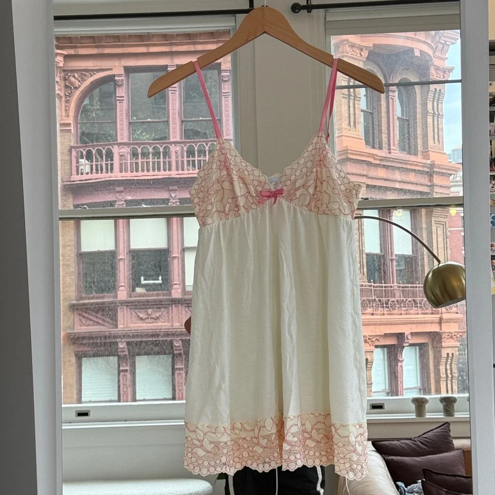 Eberjey Lace Trim Chemise - Cream and Pink - Picture 2 of 5